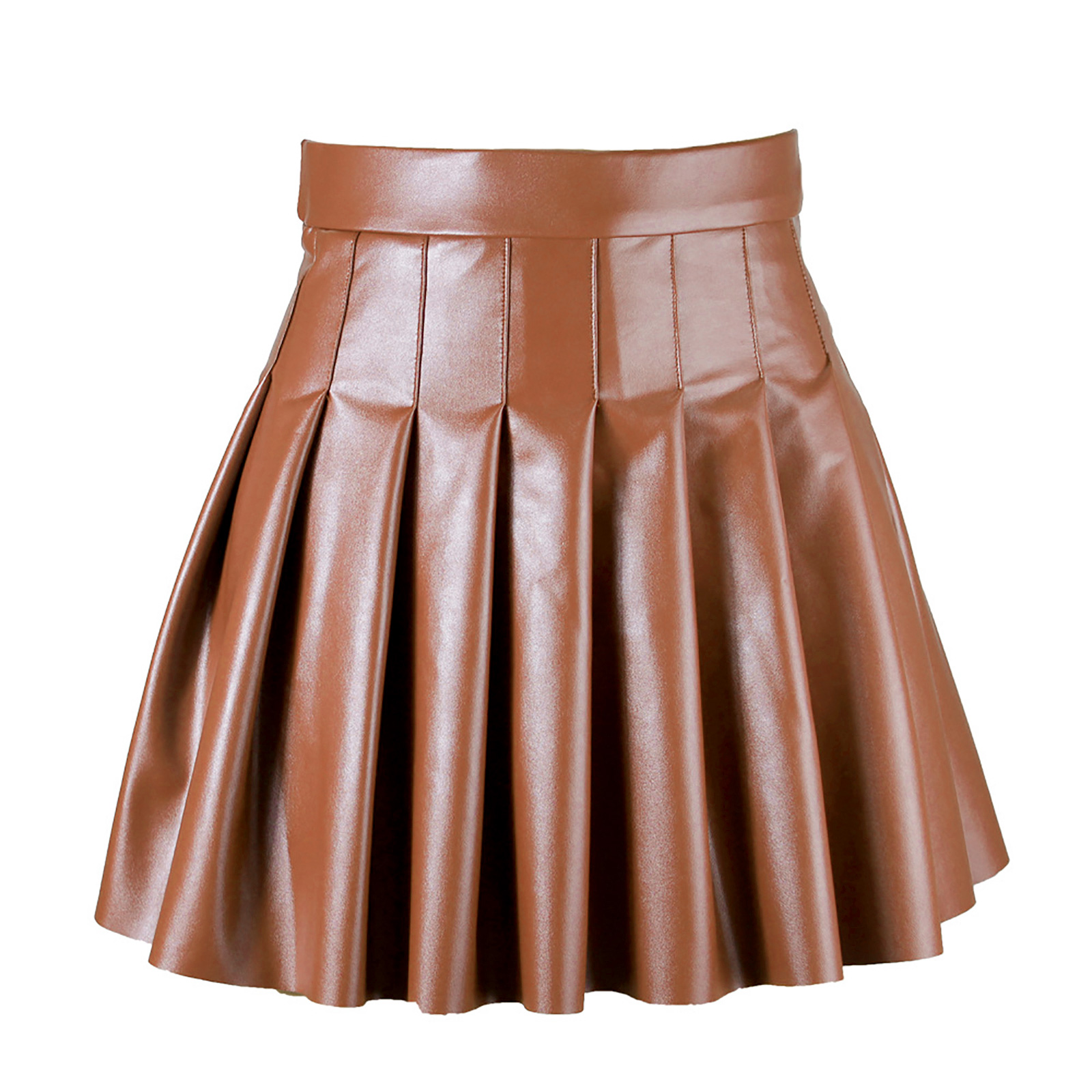 Solid color high waist skirt pleated small leather skirt皮裙