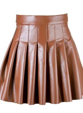 secretary skirtbrown skirtleatherskirt皮裙百褶裙