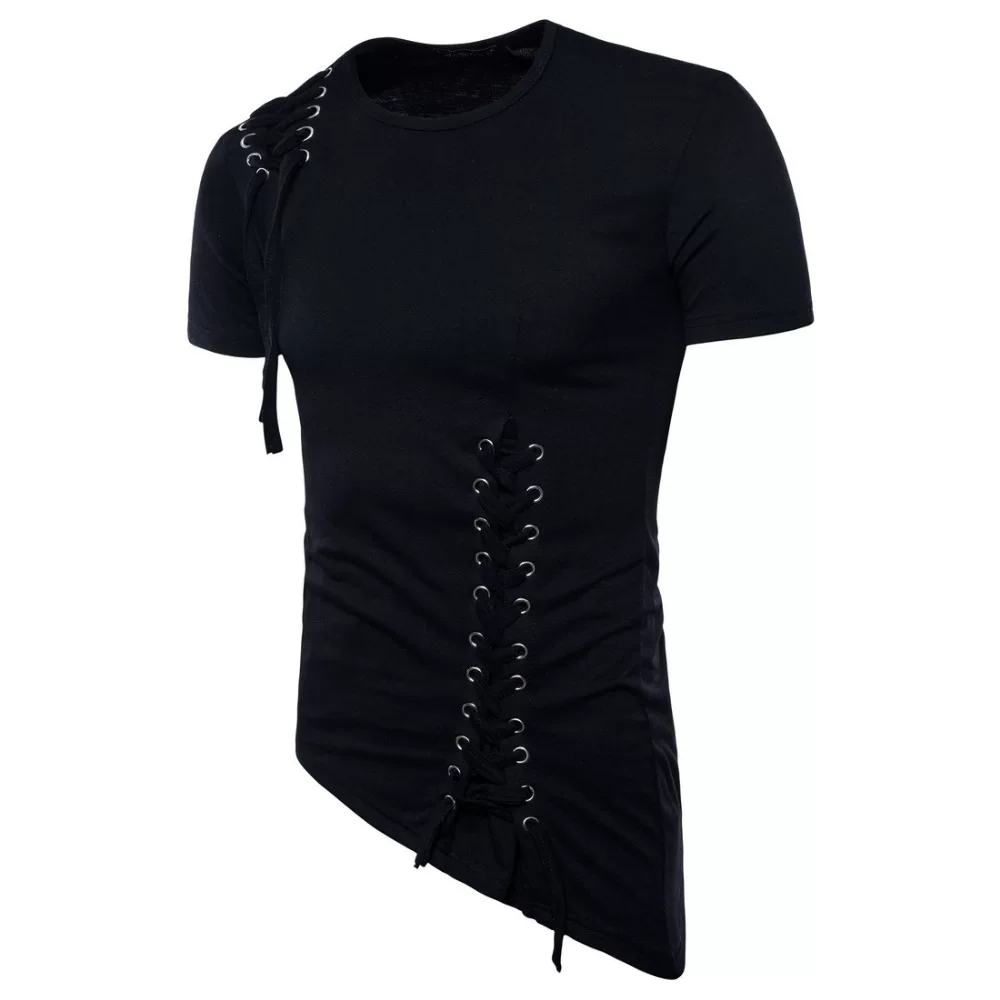 Футболка Slim Fit с кругло-воротником и шнуровкой, Slim Slim Strikes, круглый вырез, повседневная футболка