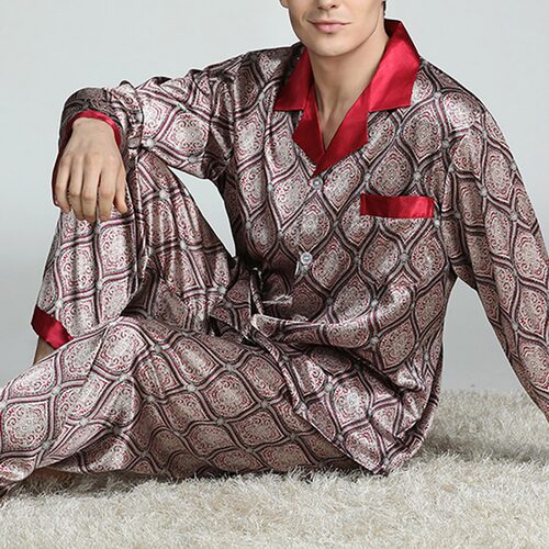 Trousers Thin Ice Silk Pajamas Men Sleepwear Set男士印花家居