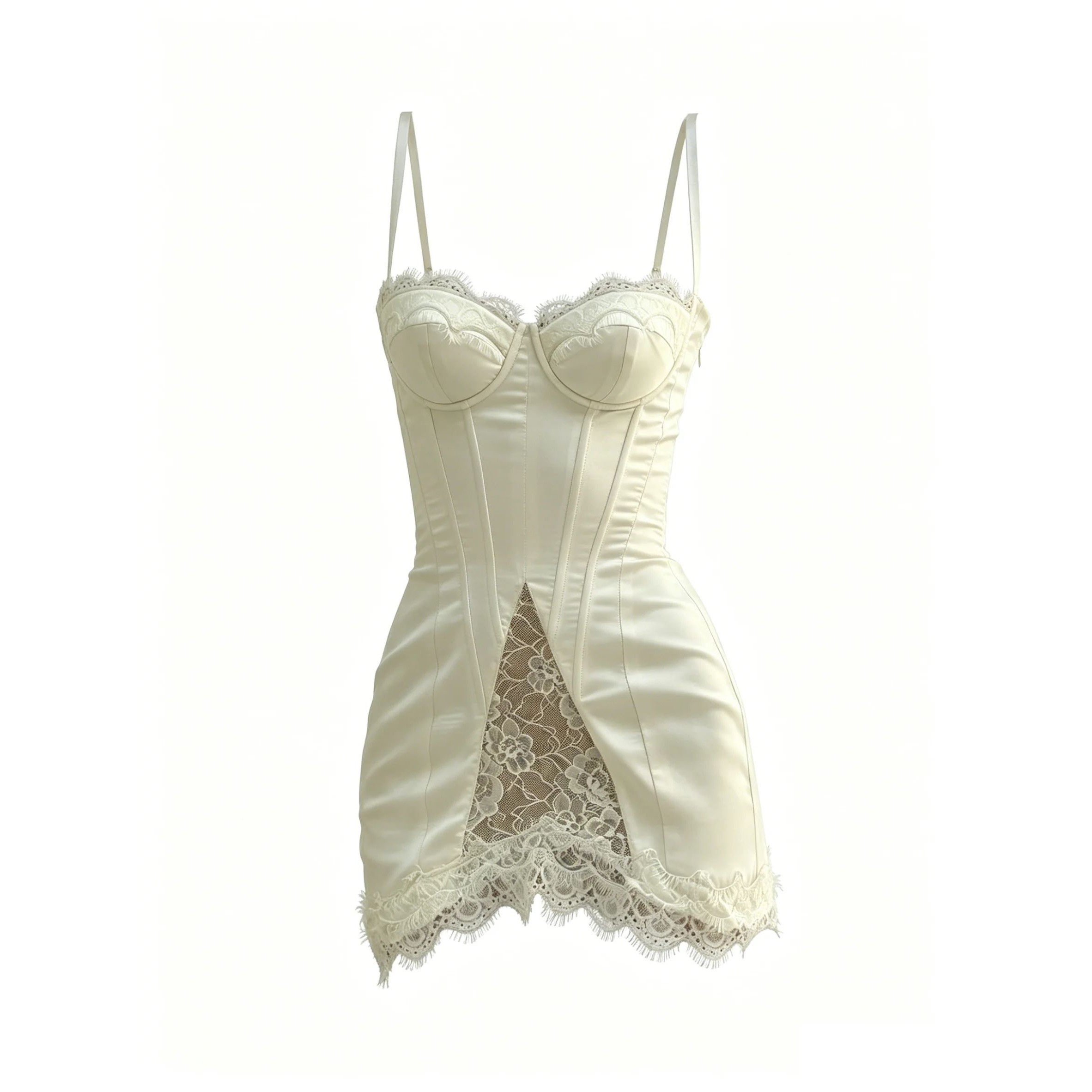 蕾丝拼接束腰吊带连衣裙Lace patchwork waist waist strap dress