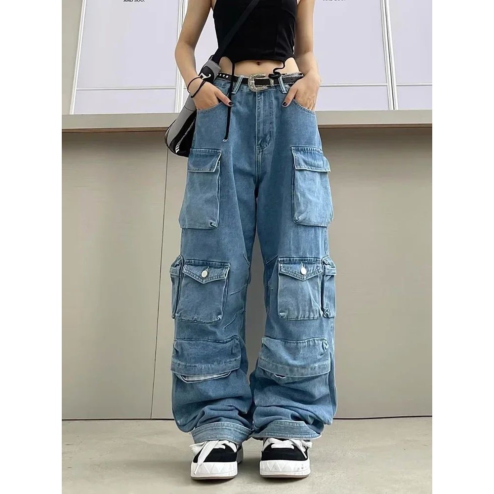 高腰口袋拼接阔腿裤High waisted pocket spliced wide leg pants
