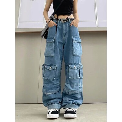 高腰口袋拼接阔腿裤High waisted pocket spliced wide leg pants