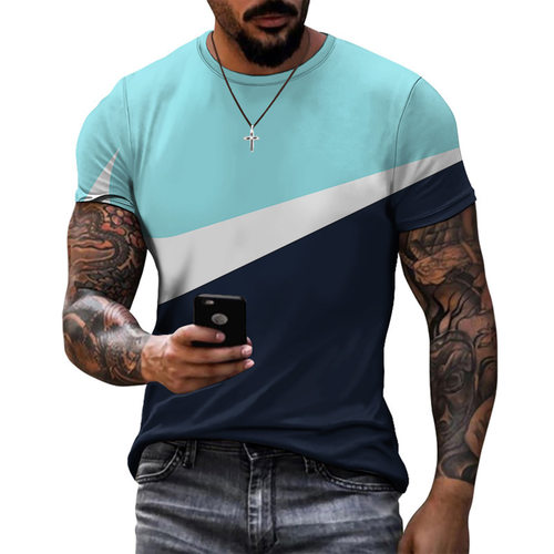 panelled sporty-fit print T-shirt拼接运动修身印花圆领 T 恤男
