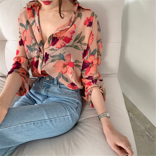 Floral Slim Fit Simple Long Sleeve Shirt碎花修身简约长袖衬衣