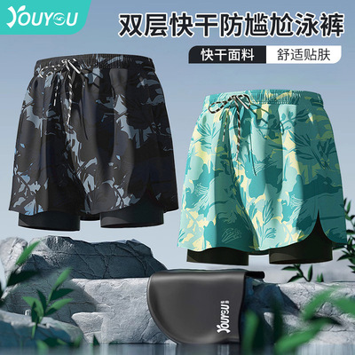 Double layer printed drawstring swim trunks双层印花系绳泳裤