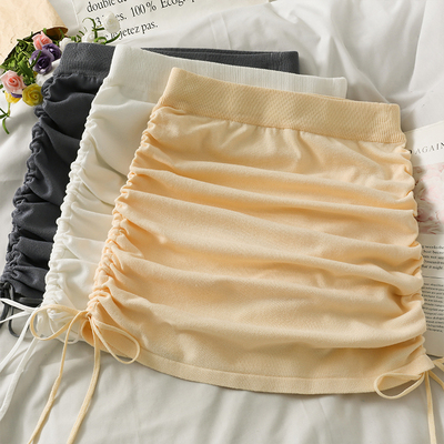 Elastic Waist Drawstring Pencil Mini Skirts抽绳高腰包臀短裙