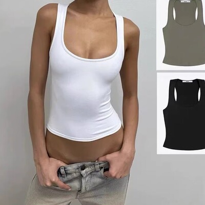Square neck solid color quick drying vest 方领纯色速干背心女