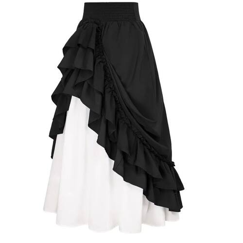 撞色褶皱高腰半身裙 Contrast pleated high waisted lace skirt
