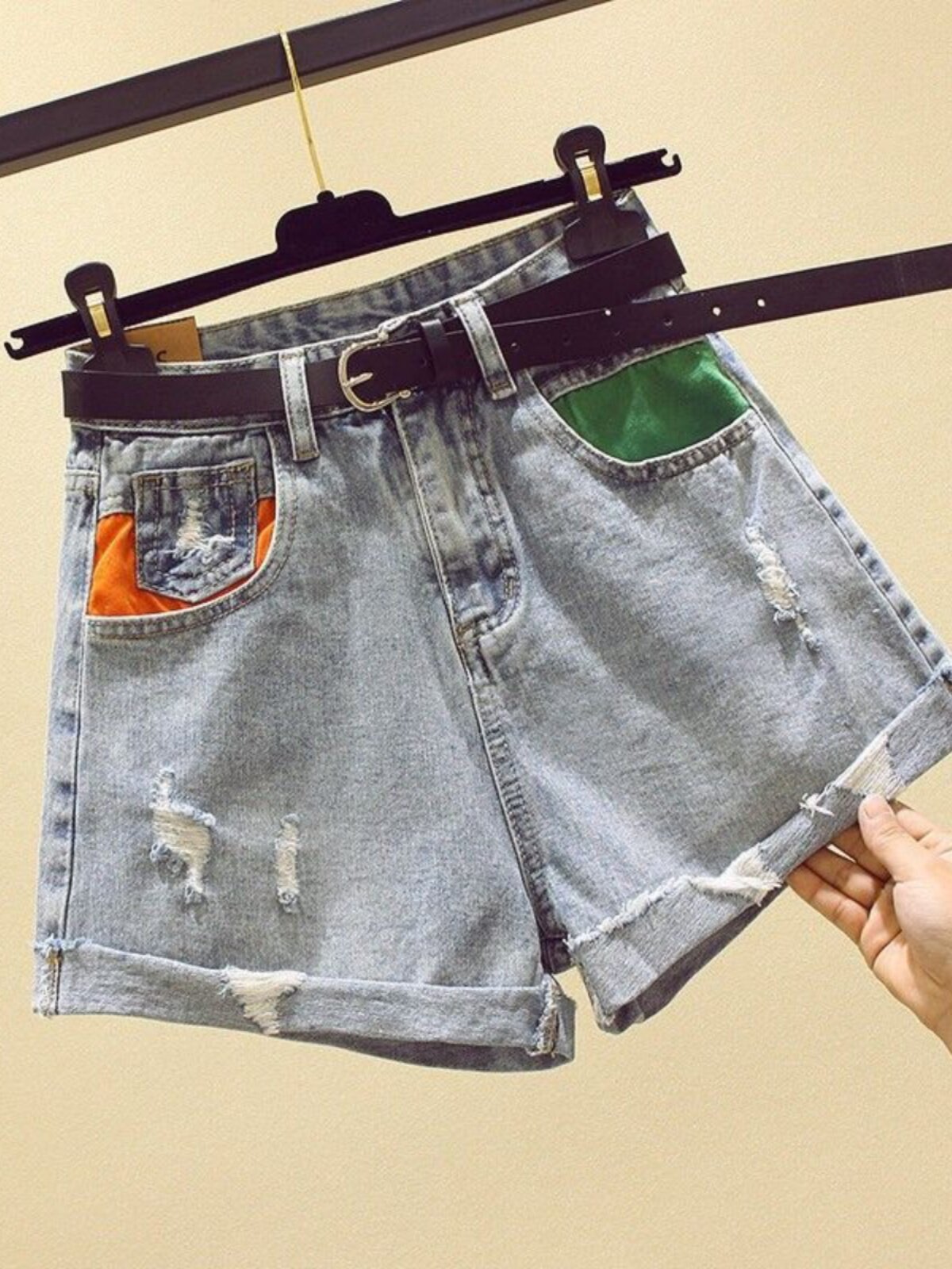 CLEARANCE AND LEAKAGE THE COUNTER WITHDREW THE BIG-NAME FOREIGN TRADE THE NEW RIPPED HIGH-WAISTED ROLLED DENIM WIDE-LEGGED SHORT PANTS WOMENS SUMMER