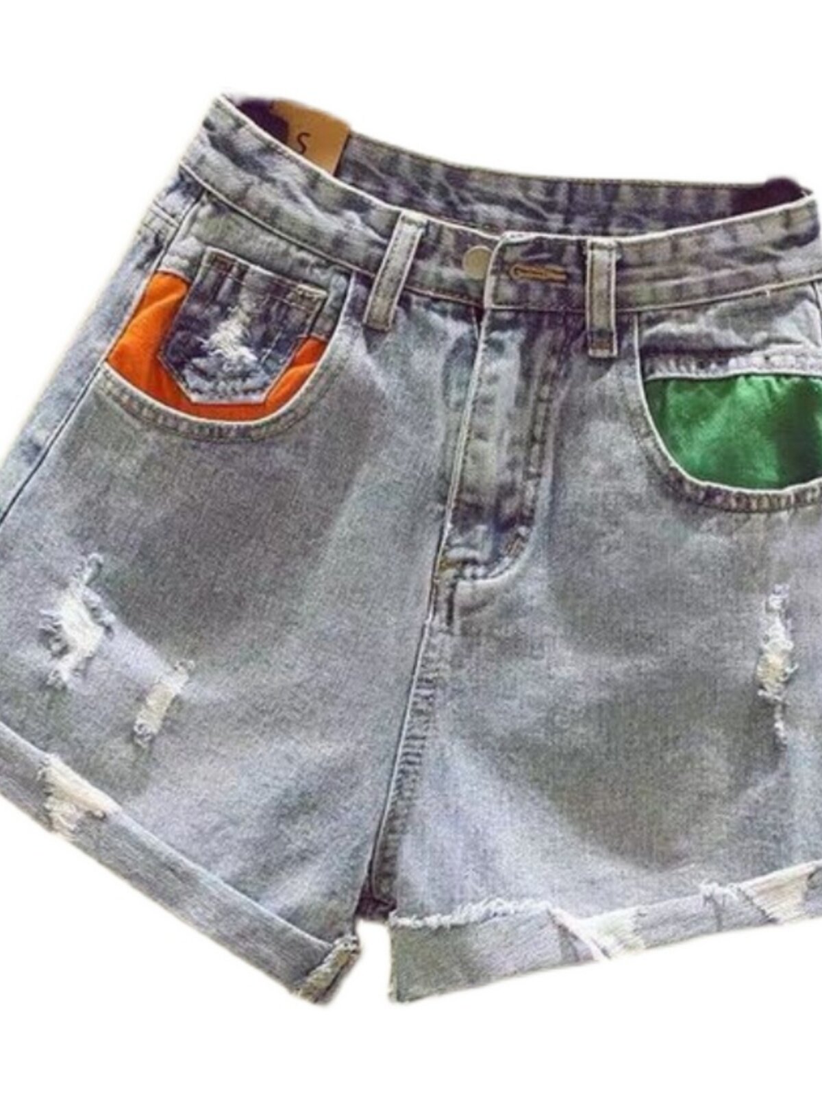 CLEARANCE AND LEAKAGE THE COUNTER WITHDREW THE BIG-NAME FOREIGN TRADE THE NEW RIPPED HIGH-WAISTED ROLLED DENIM WIDE-LEGGED SHORT PANTS WOMENS SUMMER