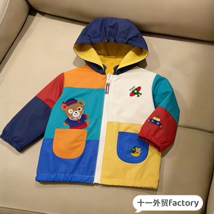 【双面穿】日系童装卡通小熊刺绣冲锋衣男童宝宝春秋款连帽外套
