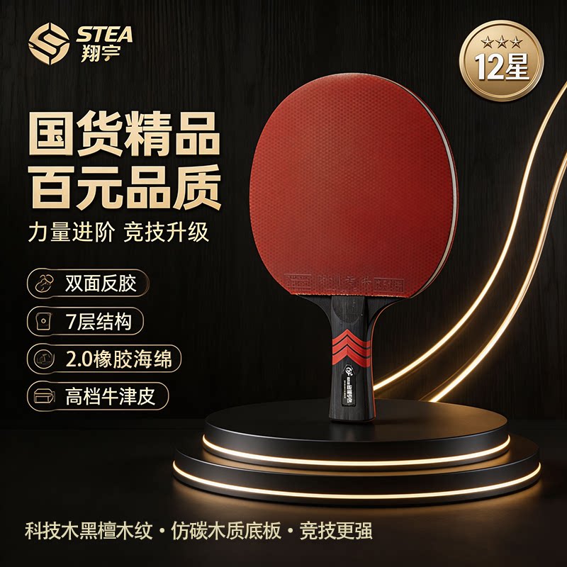 乒乓球拍专业级单拍十二星直拍横拍正品仿碳纯木板12星比赛高端