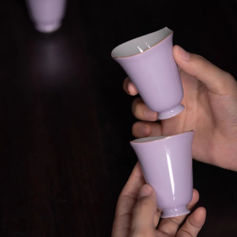 小白茶具//赋山堂黛紫荷瓣闻香杯高杯景德镇陶瓷茶器主人杯品茗杯