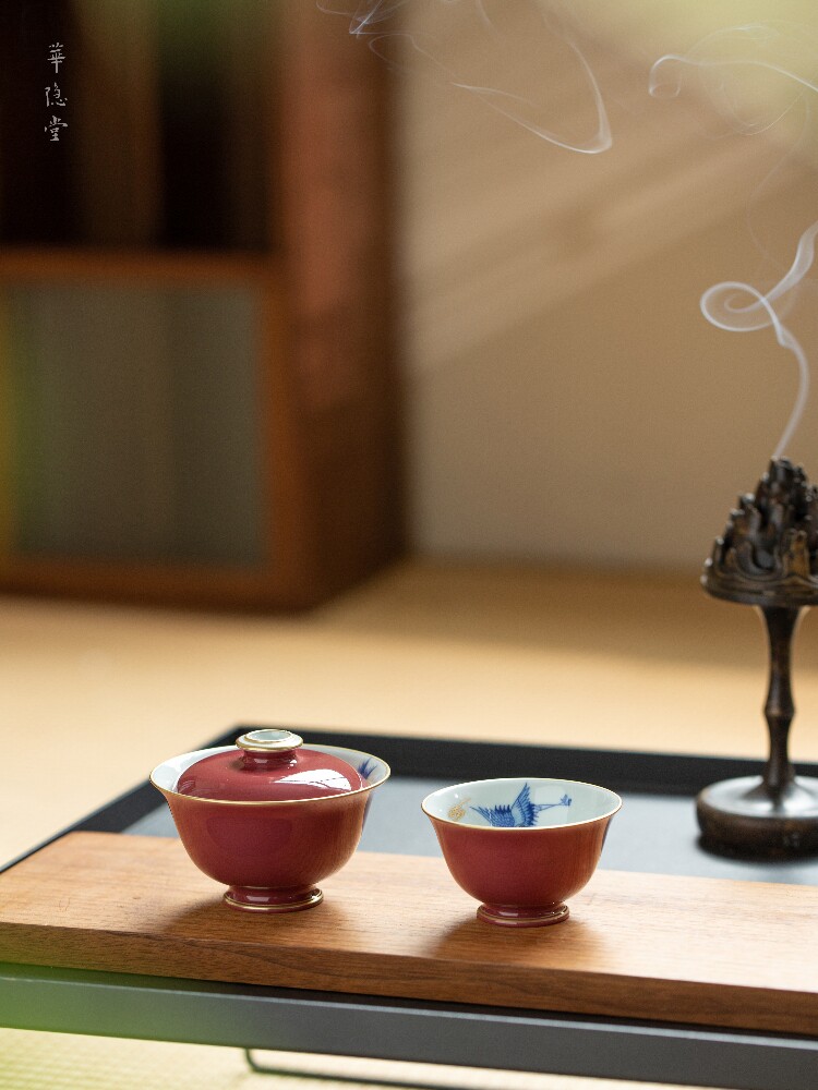 茱萸红青花茶碗华隐堂不烫手复古