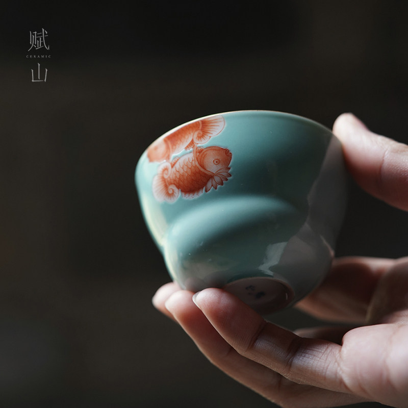 松石绿双鱼福禄杯中式主人杯