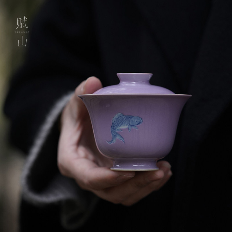 青花有余盖碗茶碗青花鱼纹泡茶器