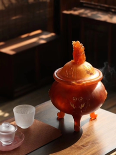 小白茶具//心缘堂琉璃香炉＜狻猊熏香炉＞家居玄关摆件办公室陈列