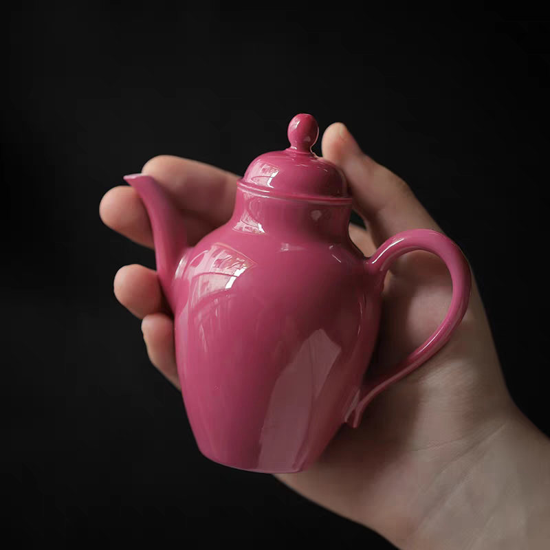小白茶具//忘言造物胭脂红釉茶壶单色釉泡茶壶景德镇手工仿古茶器
