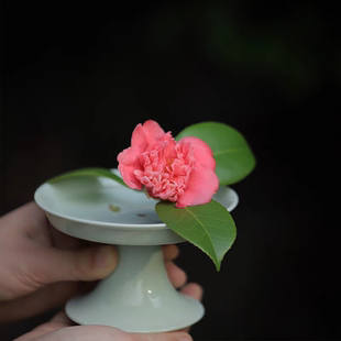 小白茶具//忘言造物豆青月下高足盘水果盘干果碟茶点盘壶承景德镇