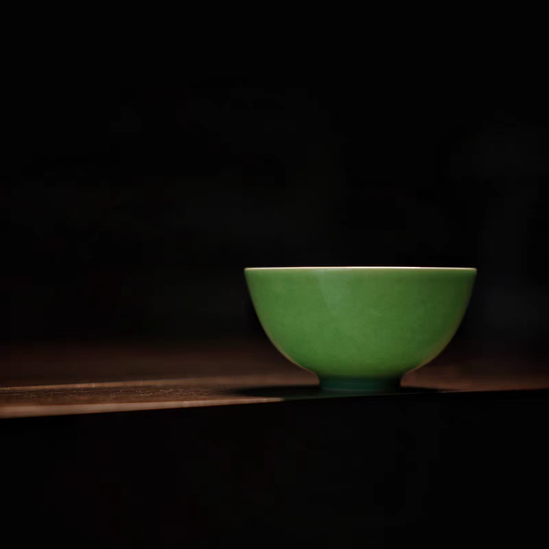 小白茶具//忘言造物苔绿釉暗刻茶圆小茶杯主人杯品茗杯单杯景德镇