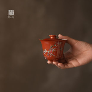 小白茶具//赋山堂绛红风摇翠竹盖碗两才景德镇功夫泡茶碗茶具茶杯