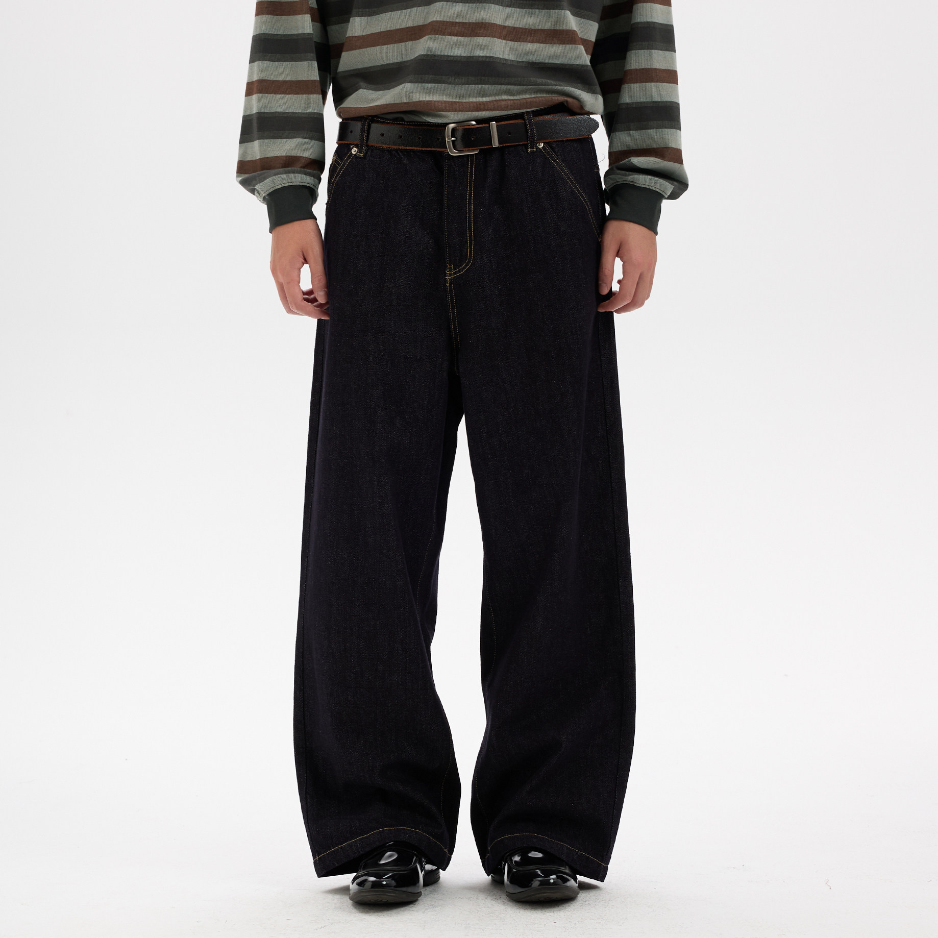 BUTTBILL 简约通勤原色水洗廓形牛仔宽松直筒铆钉装饰百搭休闲裤