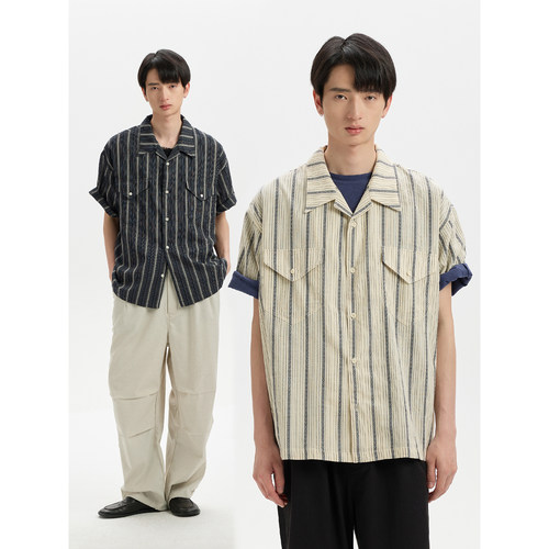 BUTTBILL日系复古撞色古巴领衬衫