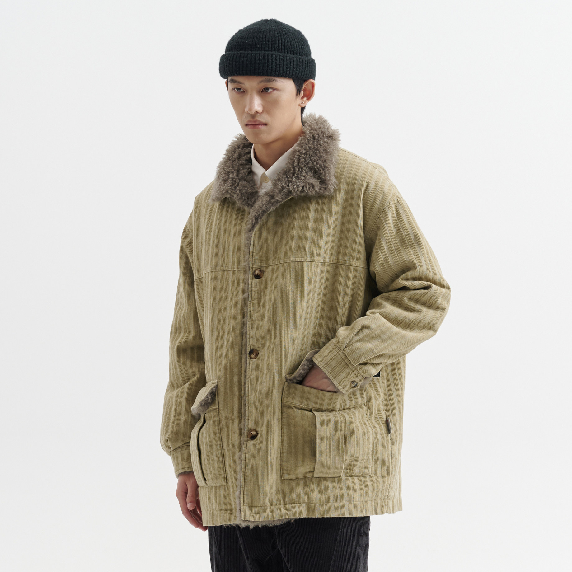 BUTTBILL 25AW重磅酵洗灯芯绒3m新雪丽棉服宽松中长款风衣外套男