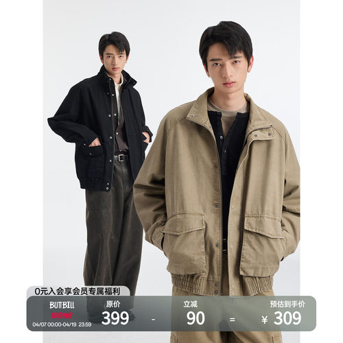 BUTTBILL通勤酵洗口袋工装夹克