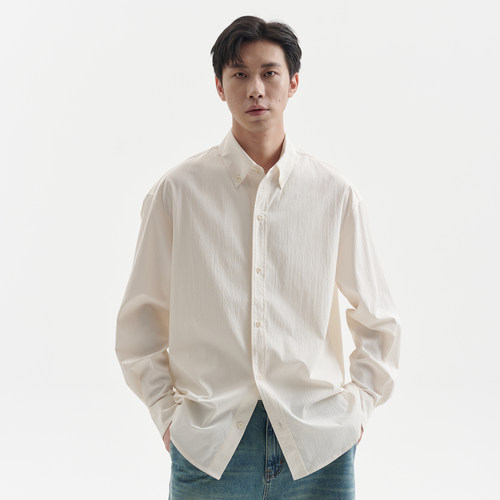BUTTBILL 25AW锦涤混纺格纹肌理感日系复古长袖衬衫慵懒衬衣外套