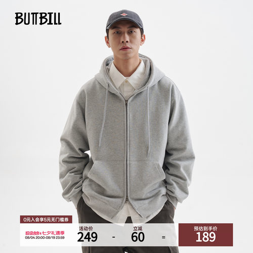 BUTTBILL复古拉链卫衣连帽衫
