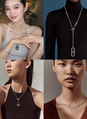 韩国重工cnc电镀猪鼻子OT扣项链男女ins个性欧美简约百搭毛衣链潮