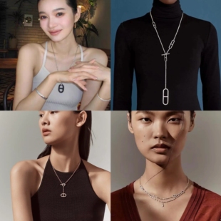 韩国重工925纯银猪鼻子OT扣项链男女ins个性欧美简约百搭毛衣链潮