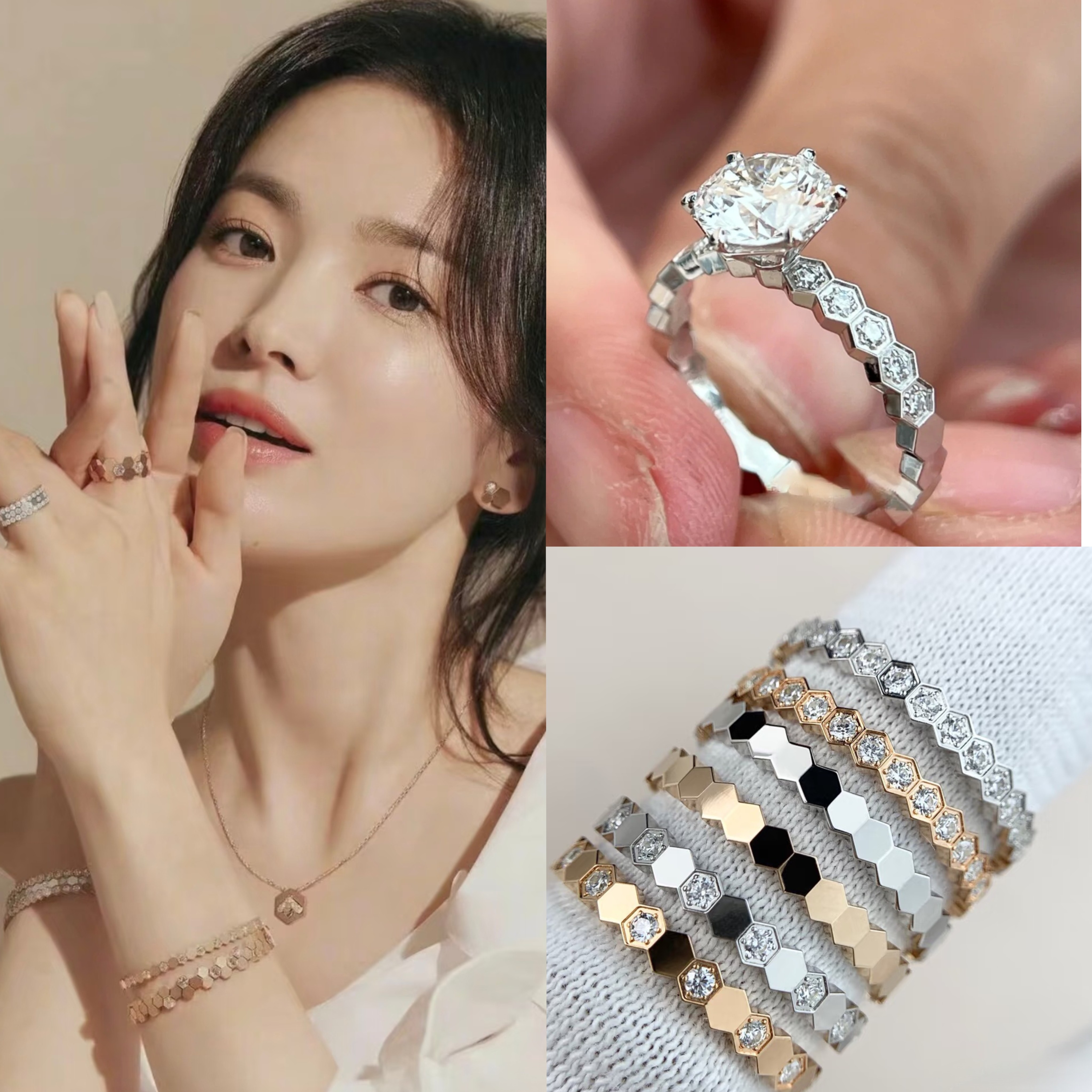 VOGO蜂巢戒指女轻奢高级感纯银镀金素圈玫瑰金蜂窝叠戴小众巨好看