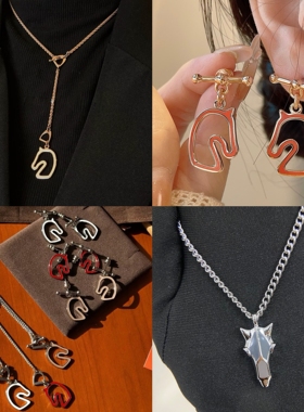 925银针高定马头项链耳钉水牛角男女情侣珐琅小马骑士头送女礼物