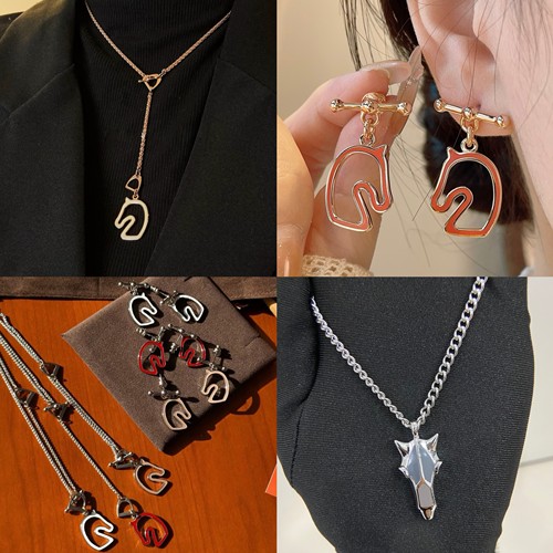 925银针猪鼻子h马头项链耳钉水牛角女情侣珐琅小马骑士头送女礼物