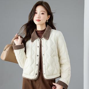 2025冬高品质轻薄羽绒服女修身显瘦小个子娃娃领减龄短款拼接外套
