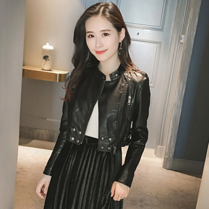 韩版机车高腰皮衣女超短款修身pu皮夹克2021春秋季新款显瘦小外套