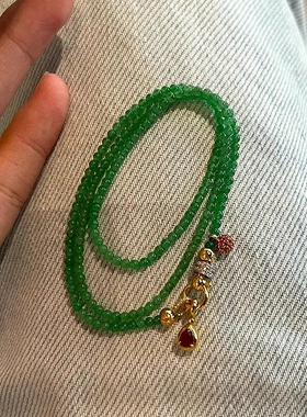小红书爆款DIY祖母绿串珠项链女2024新款时尚轻奢绿宝红宝圆珠链