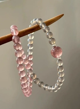 天然草莓晶手链6mm双圈款女生闺蜜送礼时尚精致百搭手串新中式手