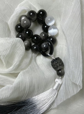 银曜石手持十八子手持醒狮男士女士手串跑环黑曜石佛珠手串白猫眼