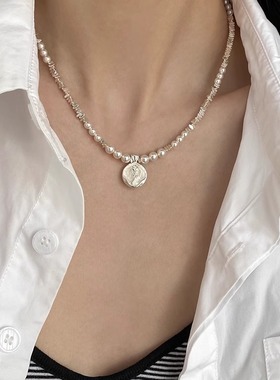 不规则碎银子仿珍珠项链女2025新款轻奢小众高级感玫瑰滴釉锁骨链