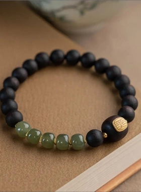 沉水级缅甸奇楠降真香8mm手串和田桶珠五条纹天然椰奶香手链女