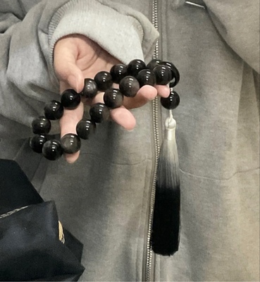 天然黑银曜石手持五行补水醒狮貔貅把玩十八子手串金曜石菩提黑色