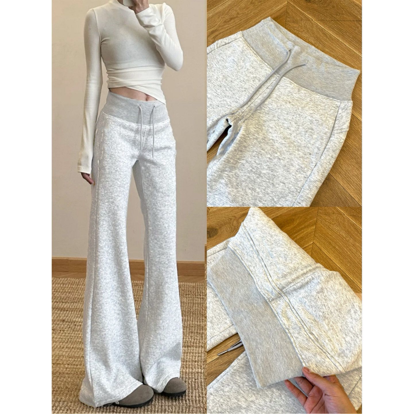 灰色微喇休闲阔腿裤女2026新款春夏薄垂感高腰显瘦卫裤瑜伽运动裤