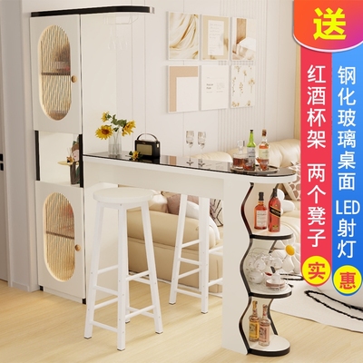 岩板奶油风吧台桌家用客厅隔断柜餐厅酒柜餐边一体柜子靠墙玄关柜