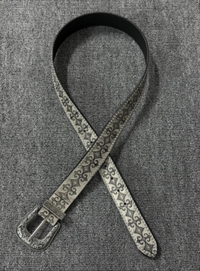 DomyLand中古风黑白重工金属扣复古腰带质感菱格铆钉皮带男女同款