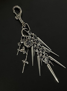 Domy Land 新款欧美带刺玫瑰钥匙扣高级感做旧复古雕刻腰间挂饰