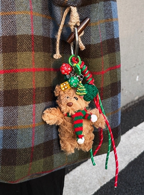 Domy圣诞节限定小熊元素包包挂件miu系骰子串钥匙扣手作送礼装饰